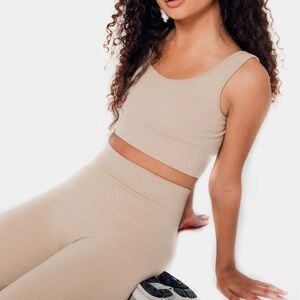 Shoe Palace Sacré Women’s Raina Rib Knit Beige Leggings sz L activewear workout